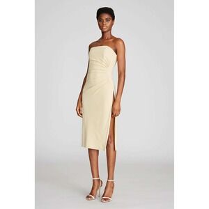 Halston Myra Ruched Strapless Midi Dress Matte Jersey Champagne Nude NWT Size 0